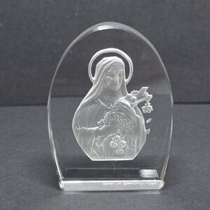 St. Therese of Lisieux Art Nouveau Crystal Etched Religious Icon Czechoslovakia